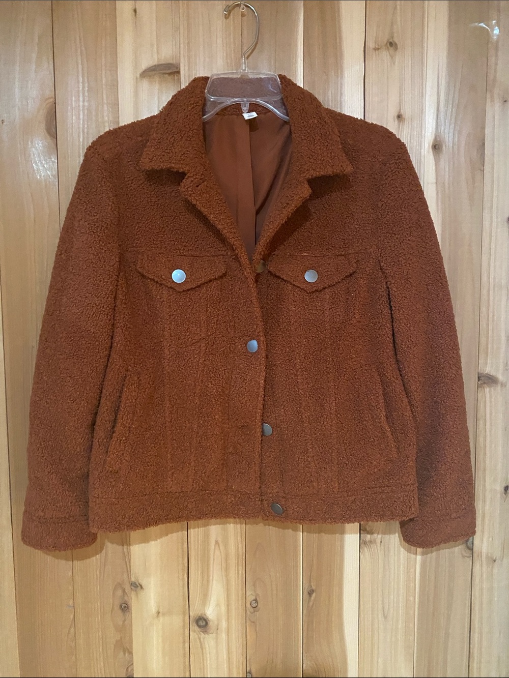 bp Rust Teddy Button-Front Jacket